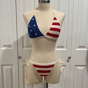 Crochet American Flag Triangle Bikini